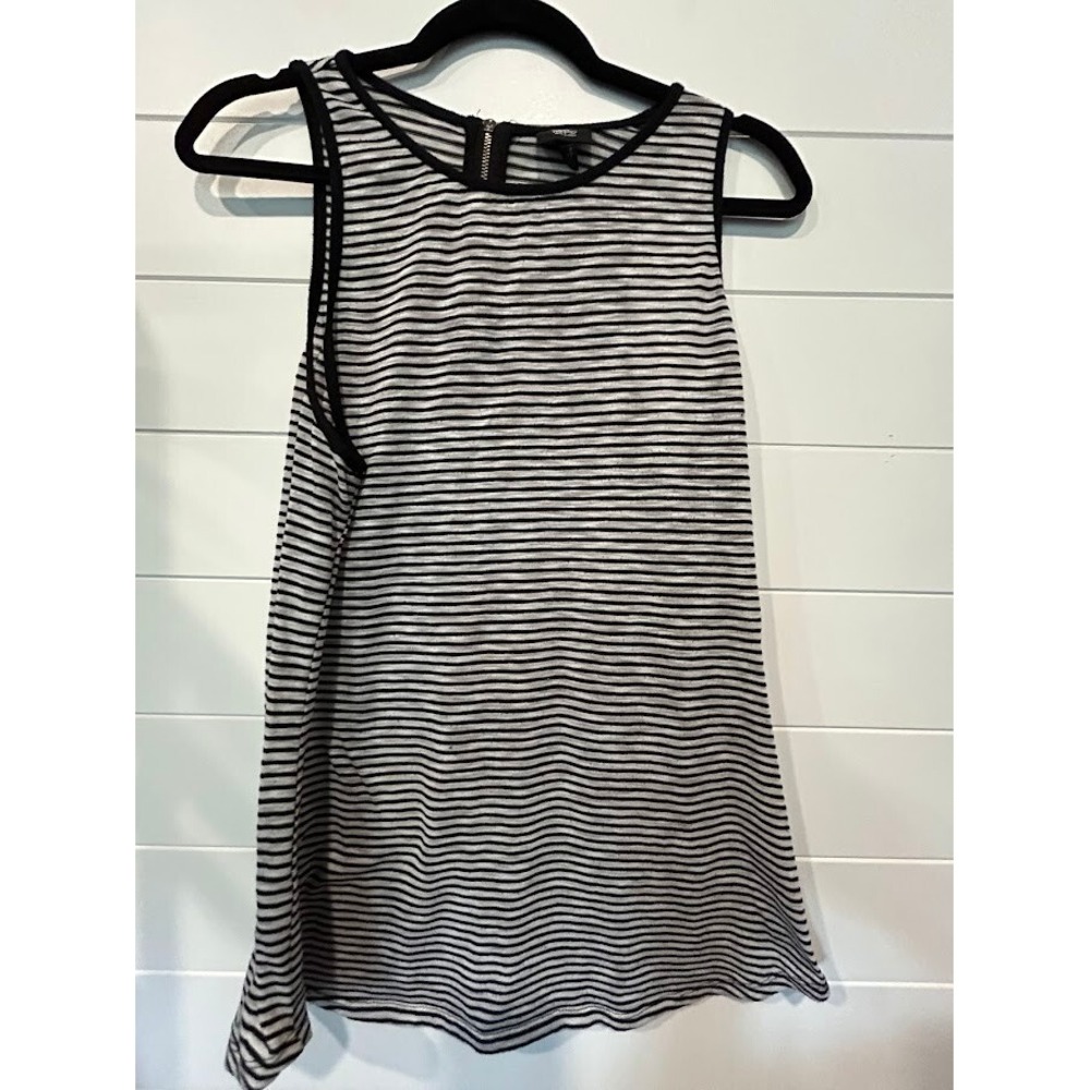 Mossimo Womens Large Black White Striped Sleeveless Tank Top Back Zipper Knit L
